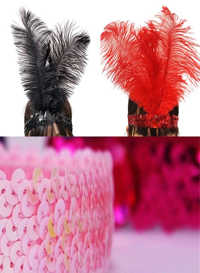XKTEI 2pcs Sequins Feather Headpiece,1920s Flapper Headband,Mardi Gras Carnival Party Headwear Costume Accessory,Women Girls Headdress (Blue) - Image 5